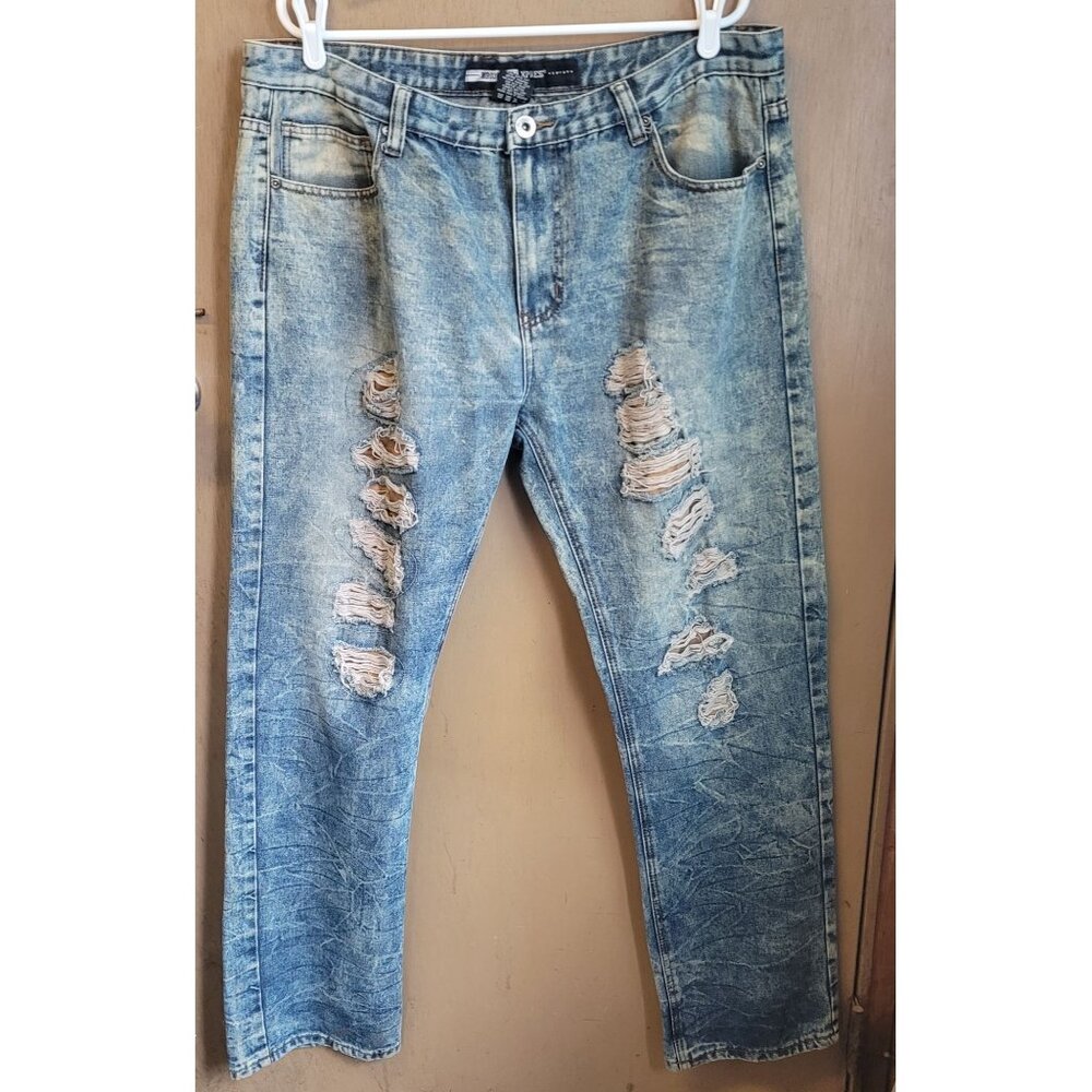 Brooklyn Xpress jeans men's 40x34‎ relaxed straight blue denim pants distressed
